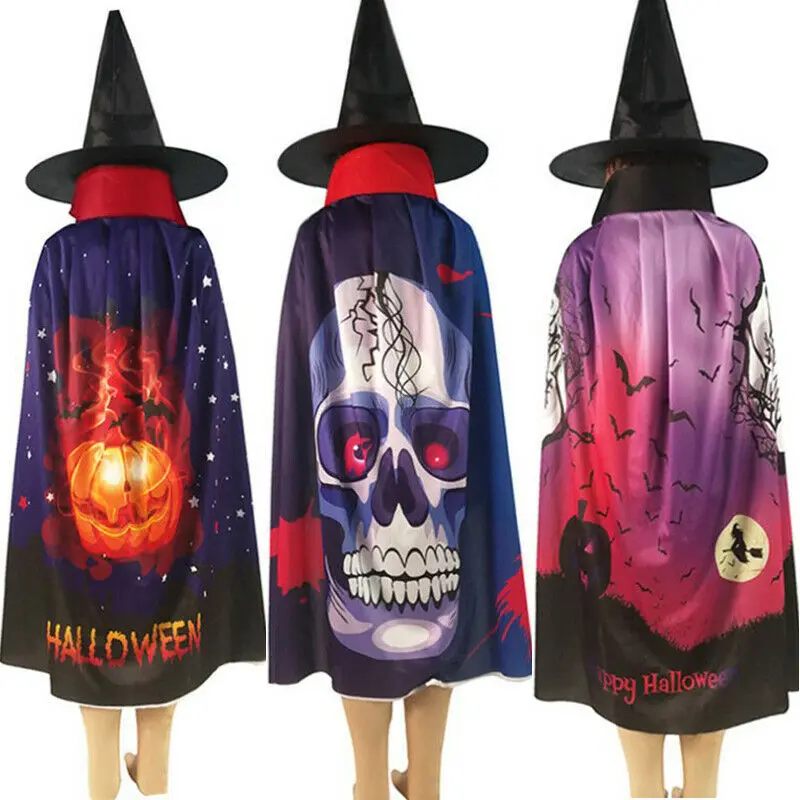 

2019 Halloween Cloak Robes + Hat Cosplay Fancy Dress Costume Prop Bat Pumpkin Ghost Halloween Adult Kid Cosplay