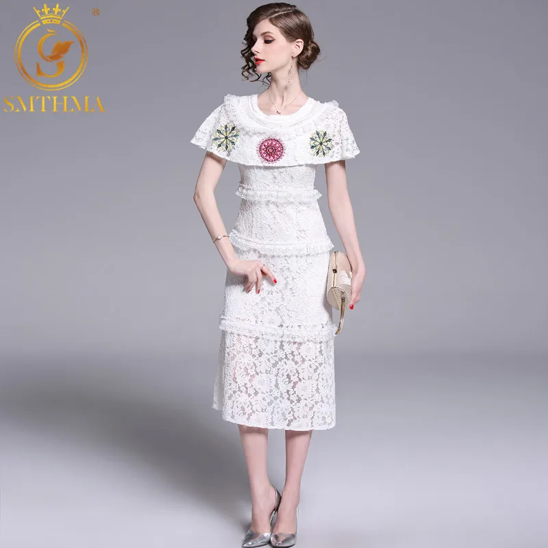 SMTHMA белое вышитое кружевное платье Vestidos Casuales Mujer дамский плащ платье с рукавами
