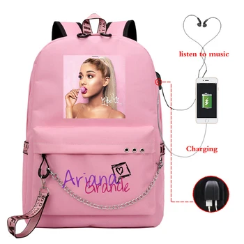 

Pink Bookbag Mochila Feminina Ariana Grande Backpack Usb Charge School Bags for Teenage Girls Laptop Back Pack Women Travel Bags