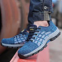 Men Fashion Breathable Work Shoes Construction Site Worker Shoe Steel Toe Cap Safety Boots Security Zapatos Hombre Protection