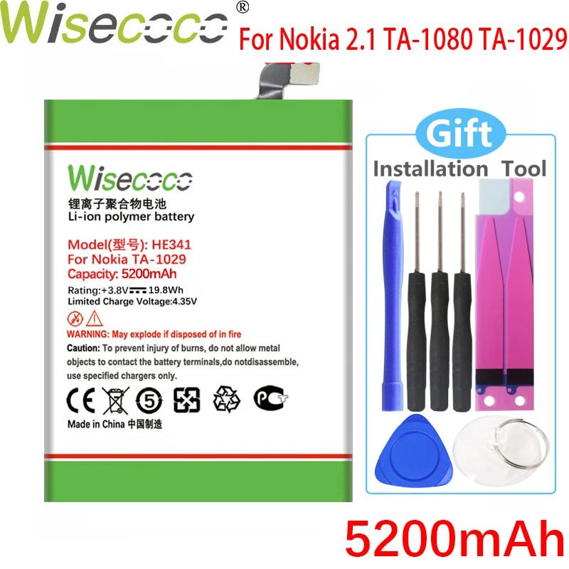 WISECOCO 5200 мАч HE341 батарея для Nokia 2 1 TA-1080 TA-1029 мобильный телефон в наличии Высокое