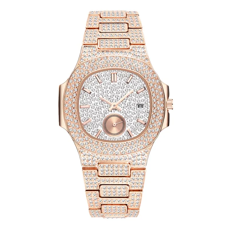 V2933-3 Missfox Watch Men Luxury Brand Top Selling Patek Trending Rose Gold Men's Watch Quartz Chronograph Diamond Steel Clock Gift Box - Цвет: V2933-3