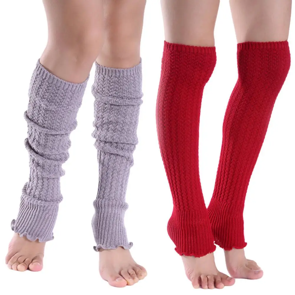 Fashion Women Solid Color Knee High Knitted Leg Warmers Pleated Long