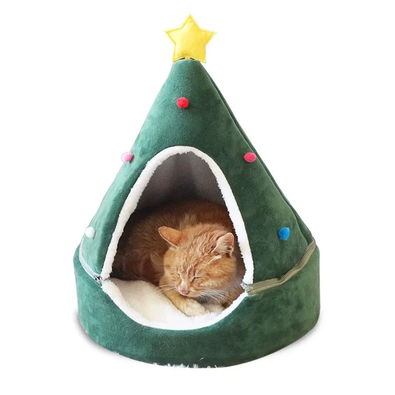 Домашнее животное Рождественская Кровать Дом мягкое теплое гнездо кровать собака кошка в форме рождественской ёлки будка для питомца домашняя Новогодняя теплая Лежанка - Цвет: 03