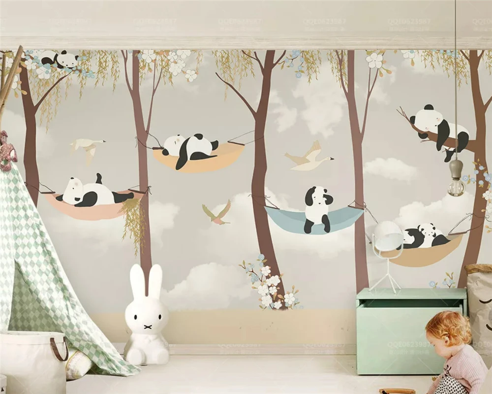 

beibehang Custom fashion green stereo wallpaper children classic panda background papel de parede wall papers home decor behang