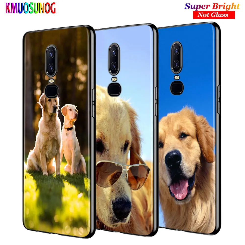

For OnePlus 7 7Pro Black Silicone Cover Cute Dog Golden Retriever Back Cover For OnePlus 5 5T 6 6T Phone Case