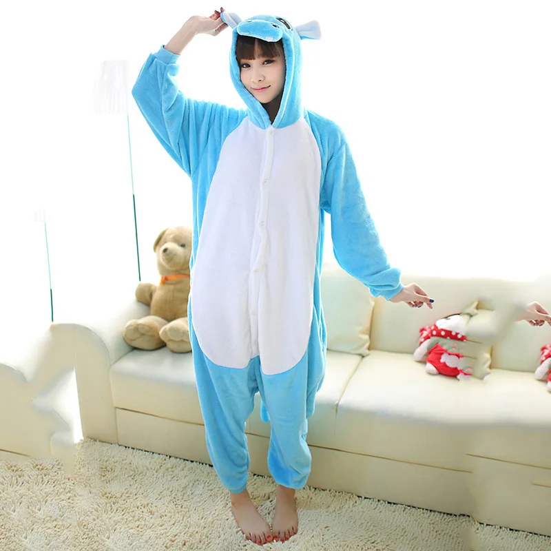 

Winter onesie women cartoon animal pajamas couple male and female blue hippo pijamas women sexy home role playing manufacturers
