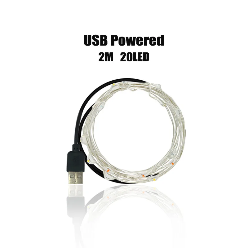 2m USB Powered 2 м 5M10M светодиодный светильник, светильник в полоску, медный провод, батарея 3AA, Рождественский светильник для гирлянды, праздничная фея, декор для свадебной вечеринки - Испускаемый цвет: 2m USB Powered
