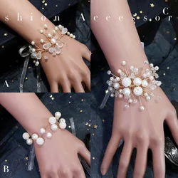 Handmade Simple Bride Bridesmaid Wrist Flower White Pearl Hand Flower Wedding Gift Sister Group Event Celebration