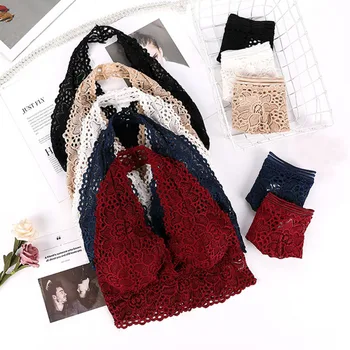 

Push Up Seamless Women Sexy Lingerie Bra Set Halter Lace Sexy Bra Set Lace Bra Panty Set