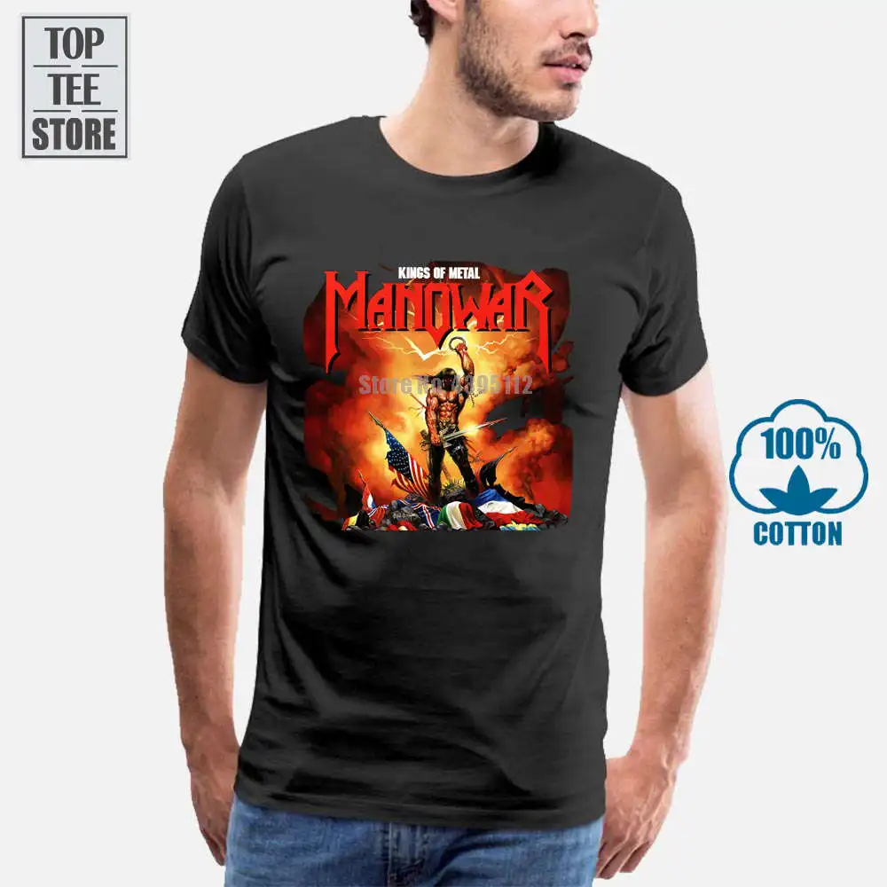 Kings Of Metal Manowar Cover Heavy Power Мужская черная футболка на лето забавные хлопковые