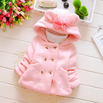 

Winter Baby Parka Plus Thick Velvet Baby Girls Snow Wear Infant Girls Outerwear Coat Double-breasted Bow Toddler Girls Clothing