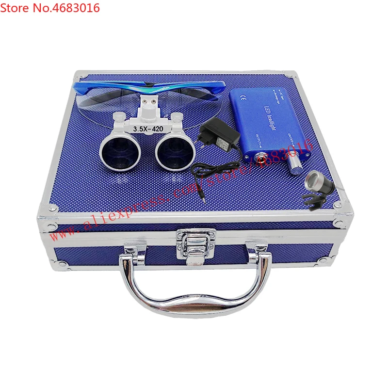 Beste Chirurgische Bril Vergrootglas Met Verlichting Led Head Light Lamp Tandheelkundige Apparatuur 2.5X 3.5X Aluminium Doos Ce Bewezen Loupe Chirurgie