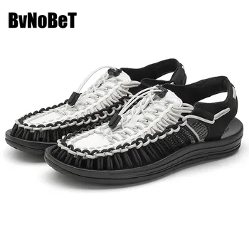 

BVNOBET Fashion Trendy Hard-Wearing Elastic Band Shoes Men Lightweight Flat Sandals Unique Designer Shoes Men Sapato Masculino