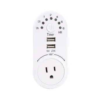 

US Plug Countdown Timer Switch Dual USB Ports 1 AC Socket 8 Hours Setting Outlet