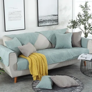 

New Soild Color Leaf Pattern Sofa Cover Cotton Couch Cover Universal Sofa Covers for Living Room Pets Single Home Decor 1pieces