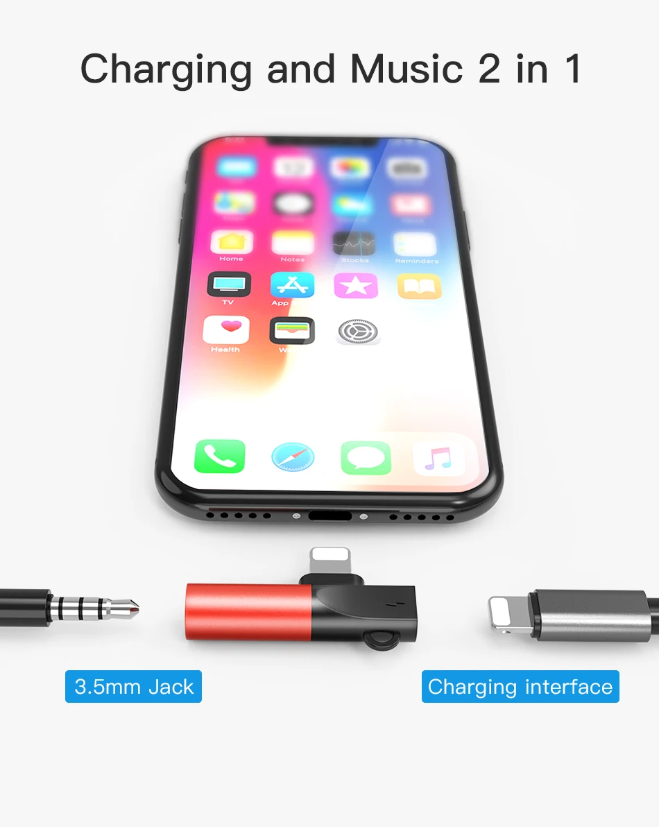 !ACCEZZ Charging Adapter For iPhone Lighting 7 8 Plus X XS  2 In 1 3.5mm Jack Earphone AUX Charger Listening Converter Connector (6)