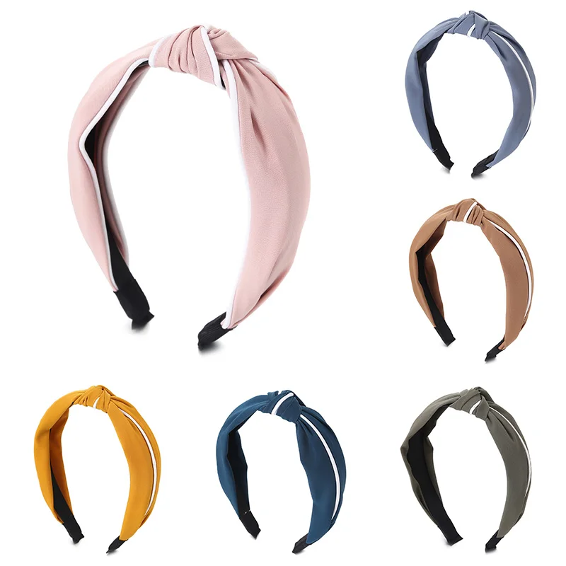 

Graceful Comfortable Hairband Hot Sale Cross Solid Wide 6 Colors 1PC Solid Turban Wedding Headband Soft Cloth Beautiful Girls