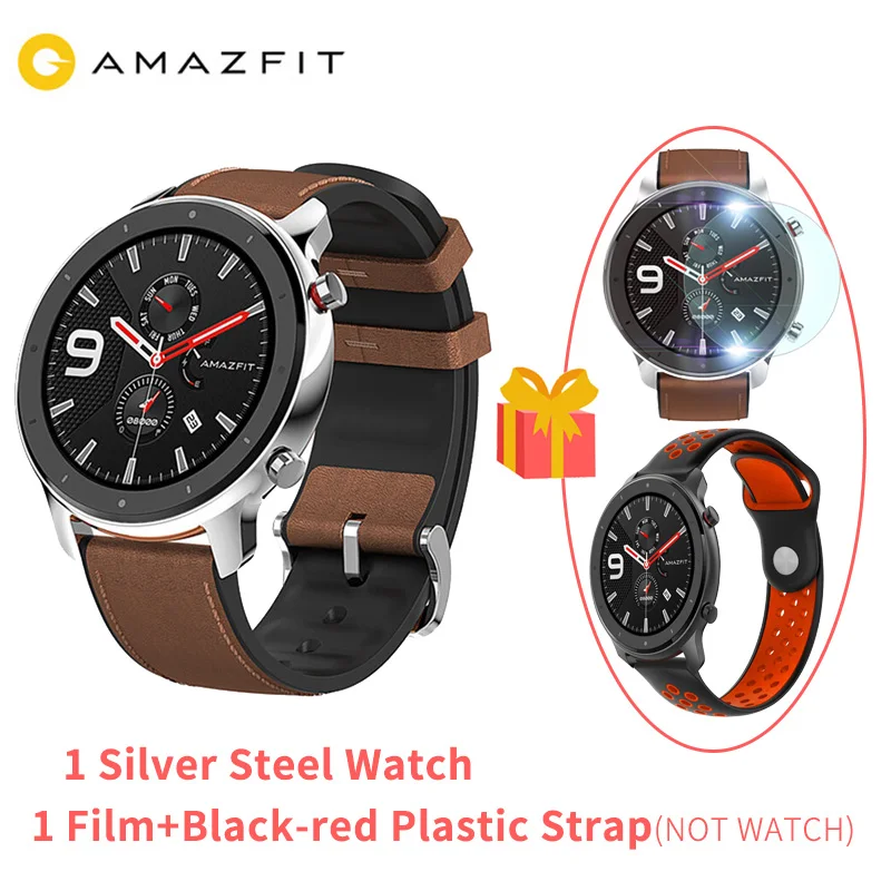 HUAMI AMAZFIT GTR Смарт часы 47 мм 5ATM водонепроницаемый gps Smartwatch 12 спортивных моделей трекер здоровья для Xiaomi IOS Телефон - Цвет: Silver Silicone red