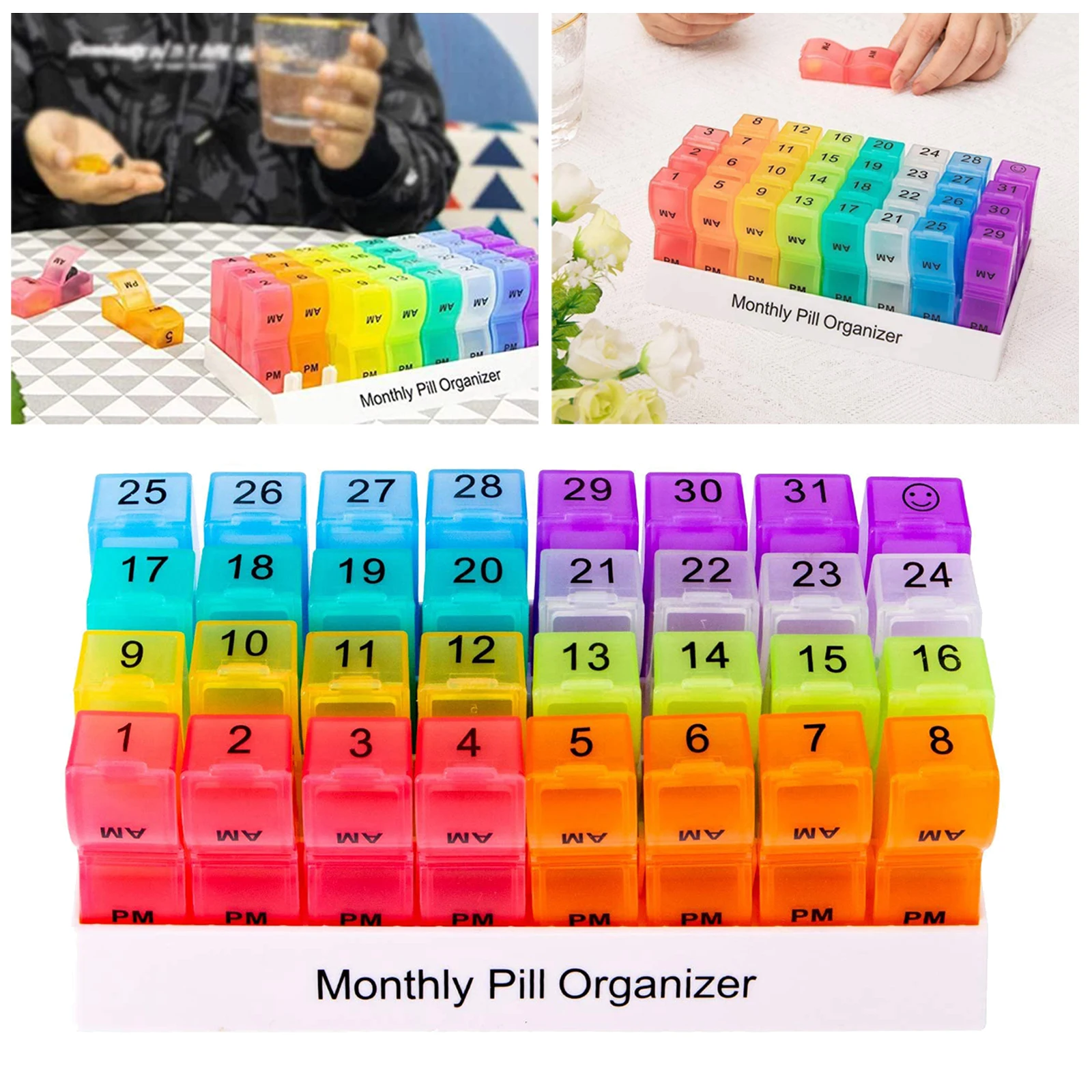 

Monthly Pill Organizer 32 Compartments Dispenser Convenient Quick to Take Travel Container Pill Seven Day Storage Box