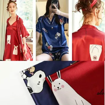

Snoopy printed satin cloth elastic simulation silk satin printed fabric ice silk pajamas fabric