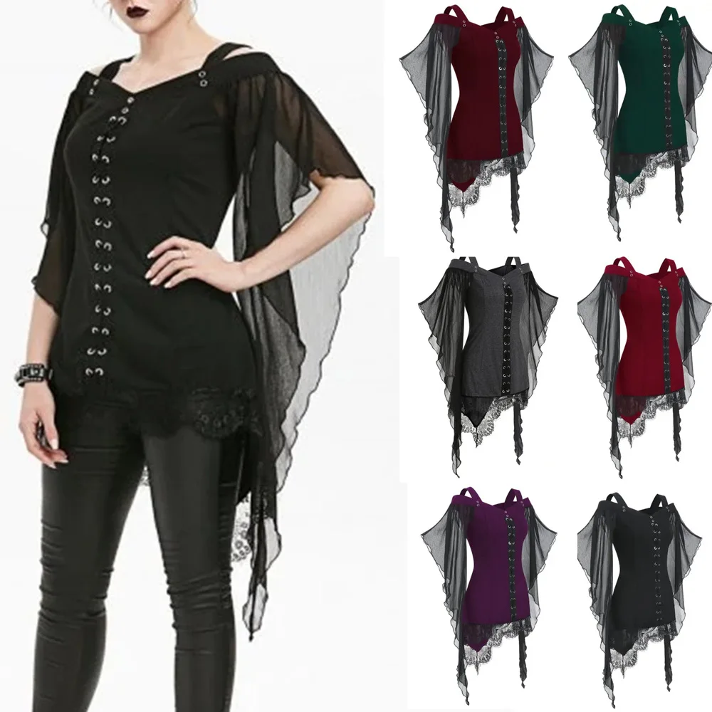 

2019 Sexy Lace Shirt Women V-neck Slim Tops Long Sleeve Chiffon Blouse Ladies Loose Tops Shirts Double Breasted Female Clothing