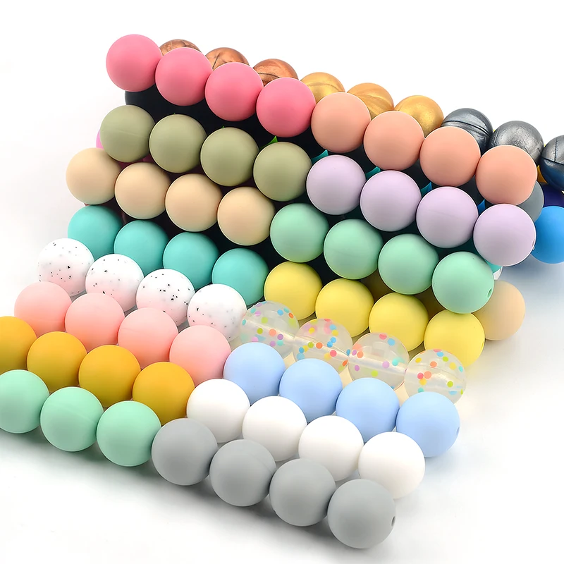 LOFCA 15mm 10pcs/lot Silicone Beads Baby Teething Beads Baby Teether Safe Food Grade Nursing Chewing Round Fashion Beads