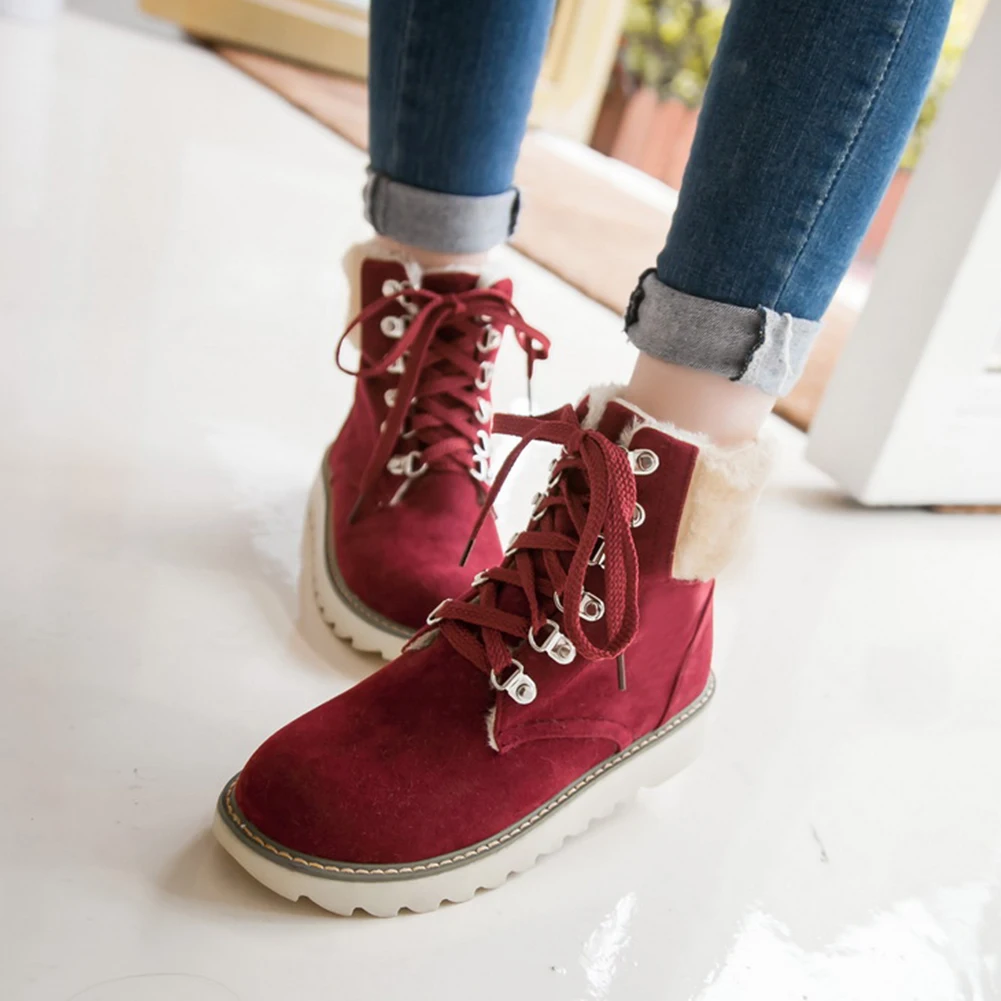 DORATASIA Hot Sale 33-43 Winter non-slip Warm Fur Boots Women lace-up Ankle Snow Boots Ladies Wedges Shoes Woman