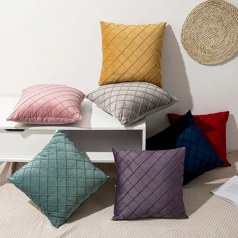 Junwell Polyester Velvet Pintuck Decorative Pillow Cover Plush Textured Geometry Sofa Bed Car Use Cushion Cover Home Decor Cushion Aliexpress