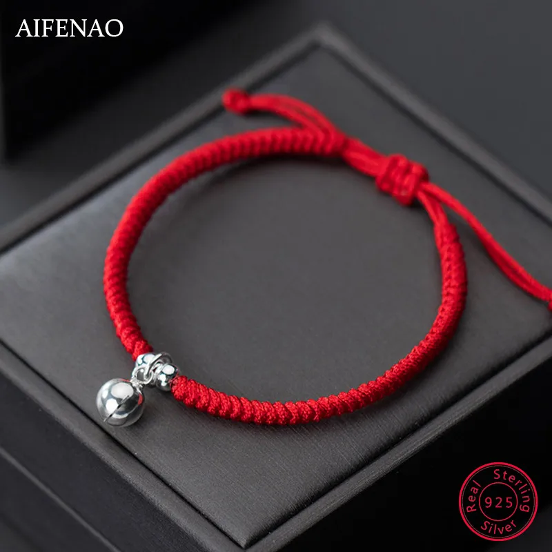

925 Sterling Silver Small Bell Pendant Lucky Red Rope Bracelet Red Thread Friends Friendship Bracelets Women Handmade Red Bangle
