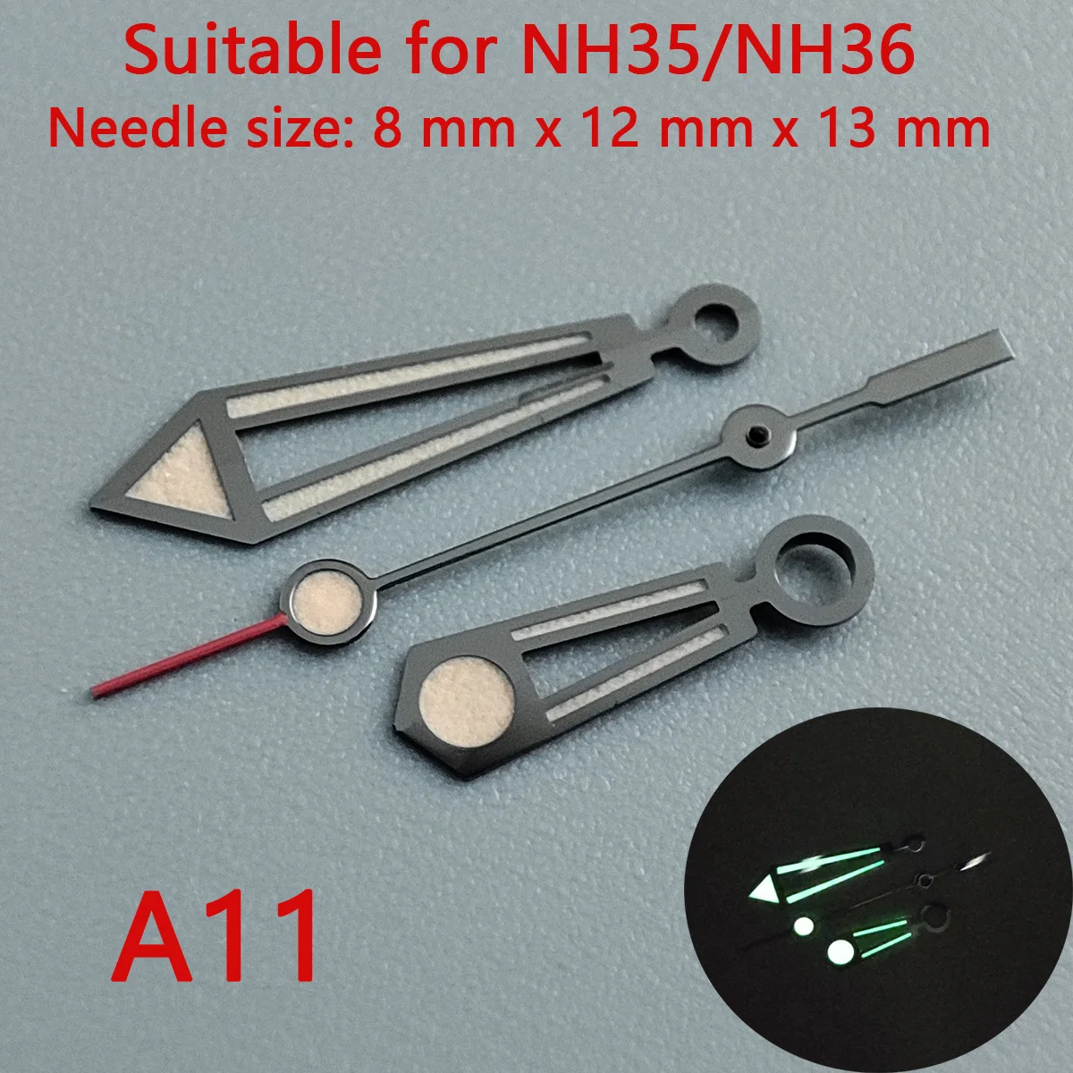 Luminous Green & Silver Watch Hands Set with Seconds Pointer
