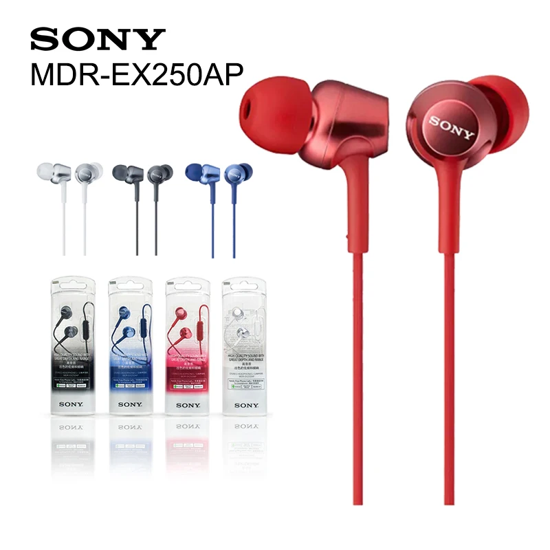 Original Sony MDR EX250AP 3 5mm In Ear Plug Neodymium Music Drivers Earphones for Xperia Z Z1 Z2 Z3 XZ1 XZ2 X XA1 XA2