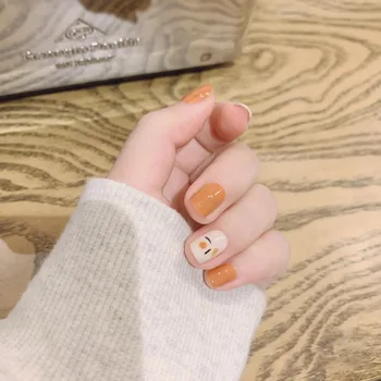 

24pcs Orange Color Fake Nails Summer Style Cute Girls Decorated Short Length Detachable Wearable Nail Pieces with Glue T