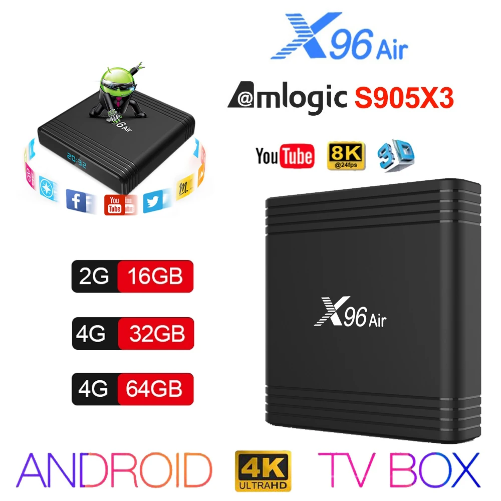 

X96 Air 4GB 64GB Android 9.0 TV Box Amlogic S905X3 Quad Core 2.4G 5G Wifi BT4.1 8K Support Youtube Netflix X96 Air Smart tv box