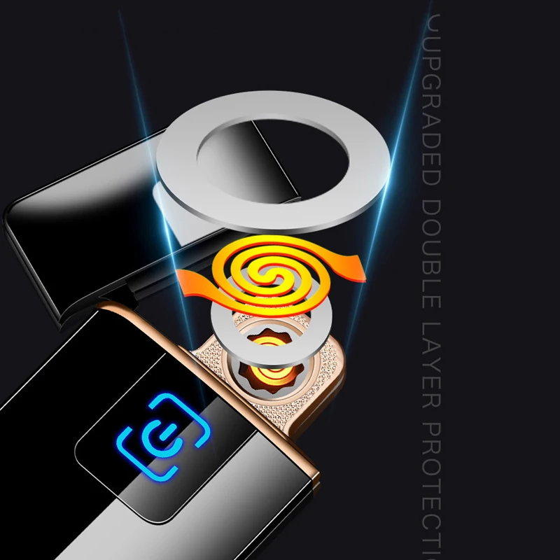 Новая usb зарядка Зажигалка сенсорный экран электронные зажигалки маленький перезаряжаемый Электрический ветрозащитный мужской подарок