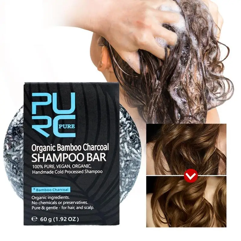 PURC Organic Bamboo Charcoal Shampoo Bar Clean Detox Shiny Black Treatment Treatment Soap Soap Color Hair Dye Hair Hair Sha Q4M9