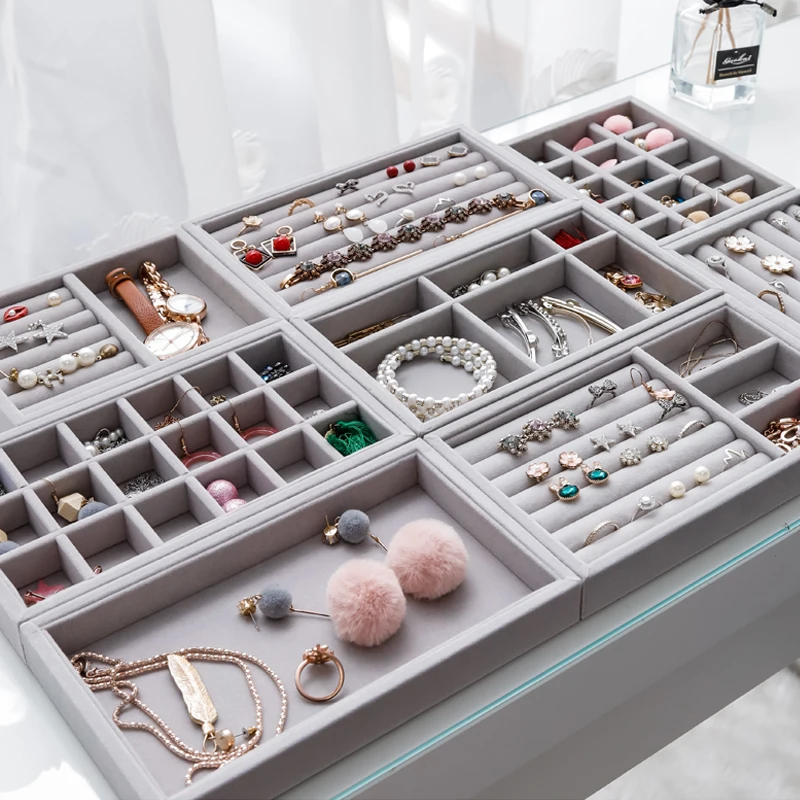 

Fashion Portable Velvet Jewelry Ring Jewelry Display Organizer Box Tray Holder Earring Jewelry Storage Case Showcase