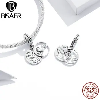 

BISAER Good Wishes Charms 925 Sterling Silver Lettering Blessing Bead Pendant For Bracelets Necklace 2020 Jewelry HVC315
