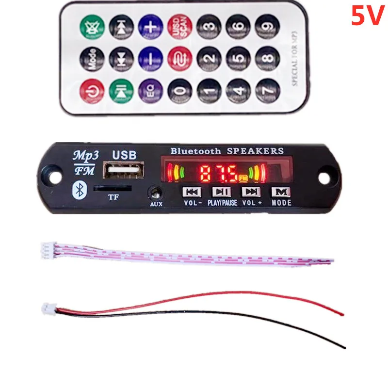 5V 12V Bluetooth5.0 MP3 декодирующая плата модуль Беспроводной в машину с USB, туманный распылитель, MP3 проигрыватель TF слот для карт/USB/FM радио/пульт дистанционного декодирующая плата модуль - Цвет: 5V