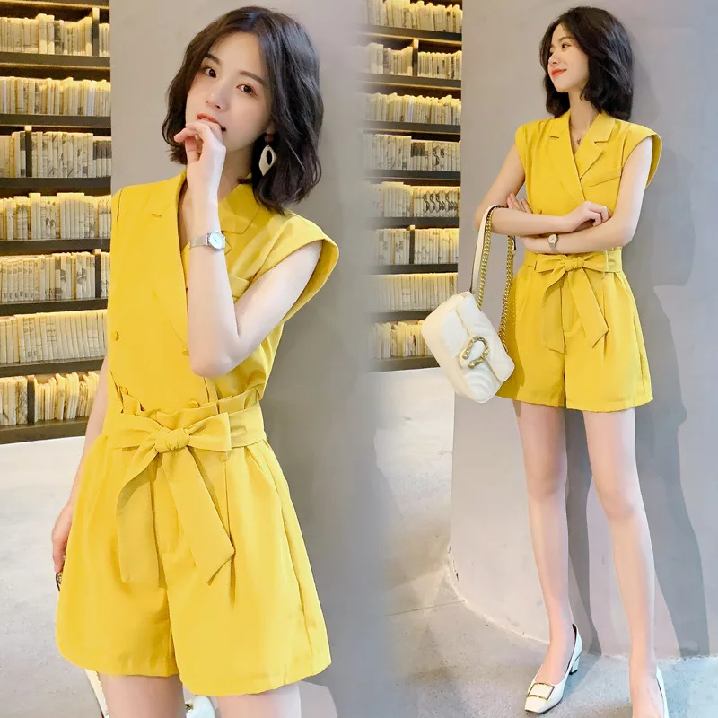 

Young Sleeveless Suit WOMEN'S Suit Summer Thin Korean-style Two-Piece Set Graceful Fashion High-waisted Shorts Slimming