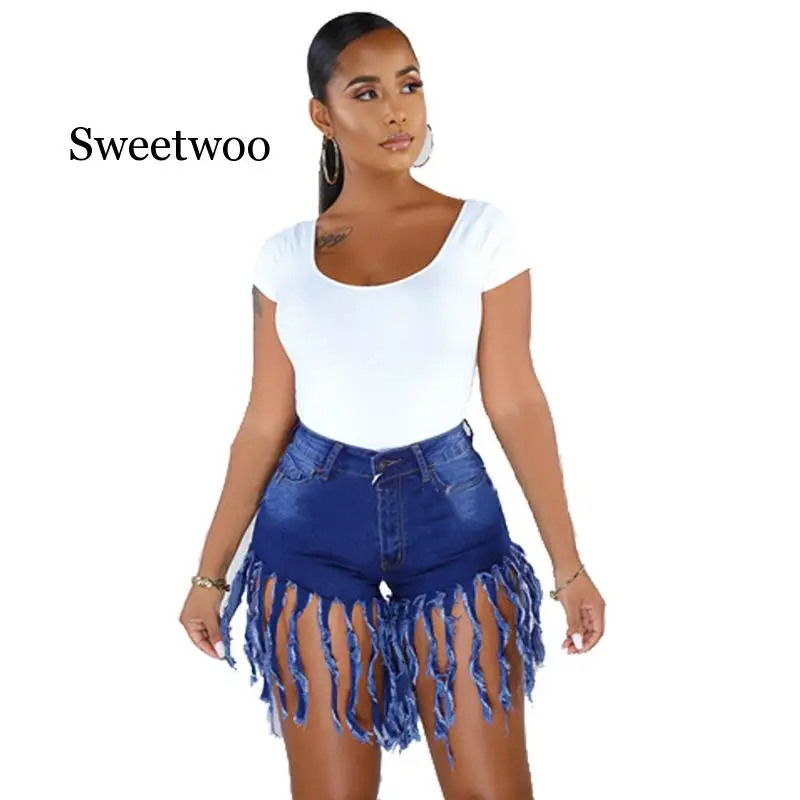 

Plus Size Tassels Casual High Waist Denim Shorts Women Fashion Blue High Waist Streetwear Club Party Short Jeans Biker Shorts