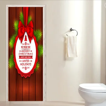 

Christmas Themed Pattern Door Stickers Self Adhesive Removable Waterproof Door Wall Mural Wallpaper for Xmas Decoration Party Su