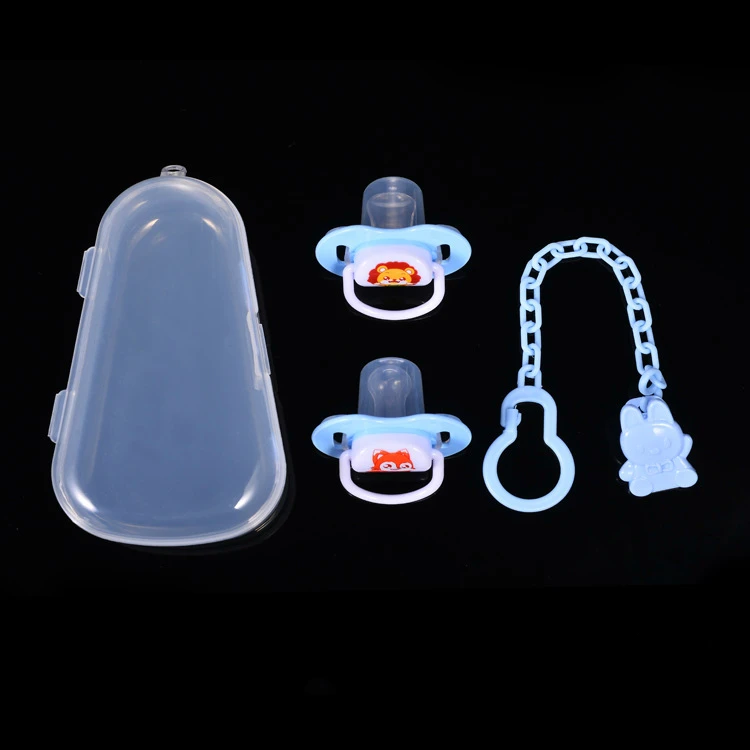 Baby Pacifier Set Silicone Nipple + Chain Combination Baby Sleeping Pacifier 2 Nipple 1 Chain 1 Dustproof Pacifier Storage Box
