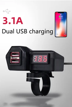 

Waterproof 3.1A Dual USB Charging Motorcycle Accessories Car Charger Cigarette Lighter Voltmeter Display Double USB Adapter