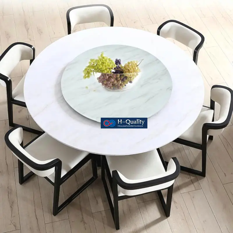 HQ WL01 Light White Tempered Glass Lazy Susan Glass Dining Table Top Turntable Swivel Plate Marble Like Wired Glass Wheel Base (3)