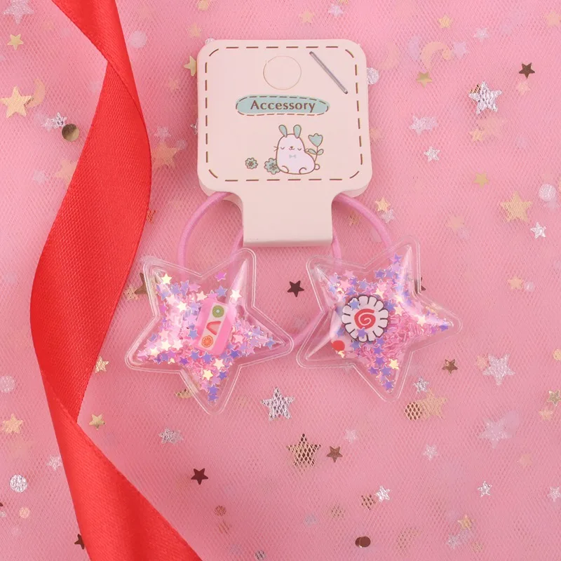 light pink Новинка зыбучие пески пятиконечная звезда детские эластичные ленты для волос Детские конский хвост держатель голова Веревка Аксессуары для волос для девочек 2 шт./лот - Цвет: light pink