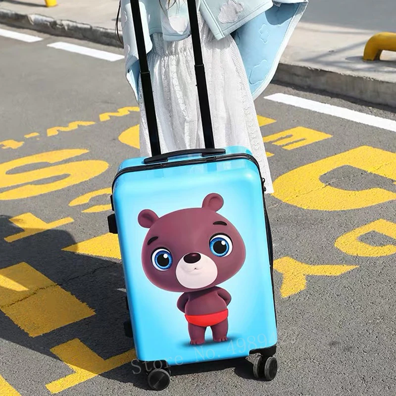 Детский чемодан 17''carry на колесиках, багажная сумка, чемодан для путешествий с колесиками, детский мультяшный медведь, багаж с кодовым замком, сумка