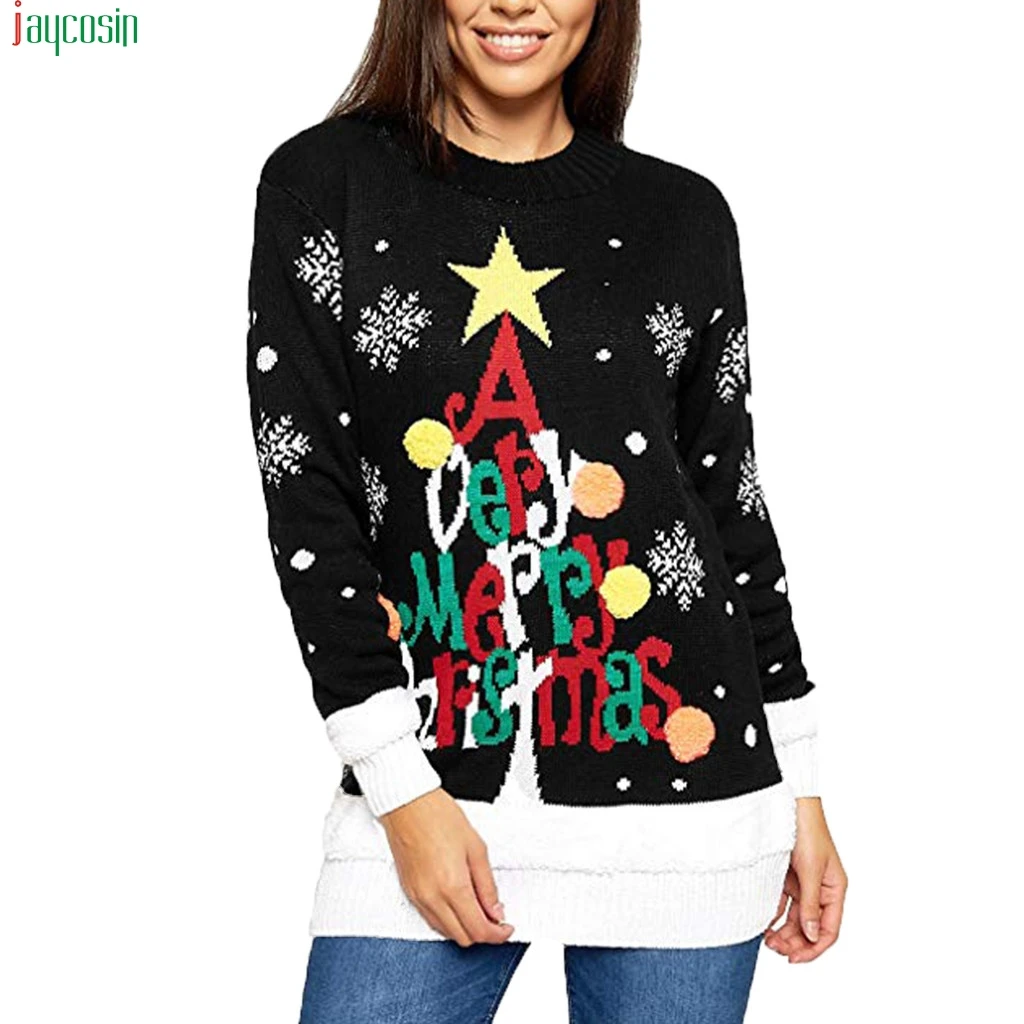 

JAYCOSIN coat Women Christmas Deer Warm Sweater Women Knitted Long Sleeve Casual Sweater Jumper Top Sweaters female Pullover new