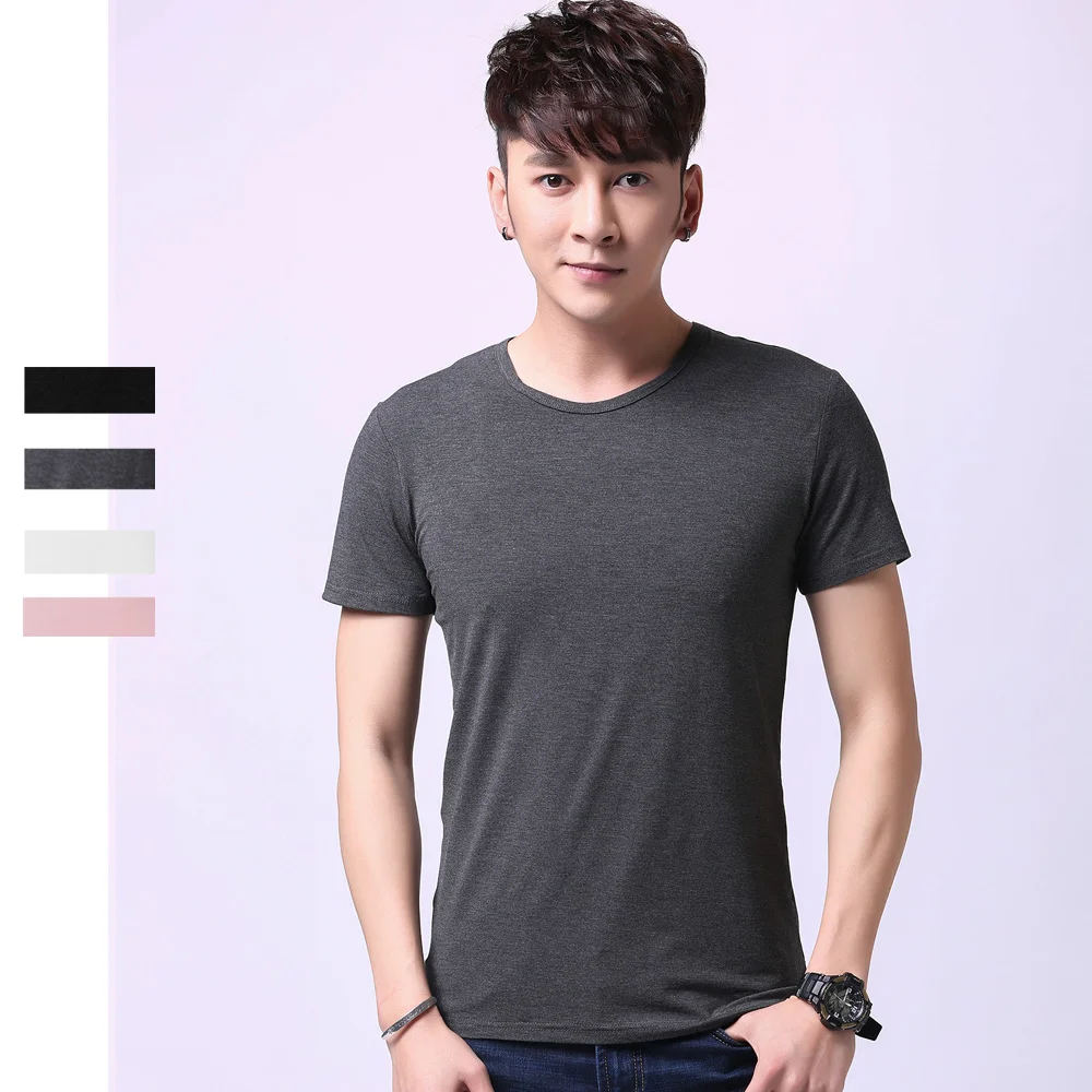 Comfortable Men's Traditional crew neck bamboo fiber viscose undershirt,black white pink gray,short sleeve t shirt men (4)