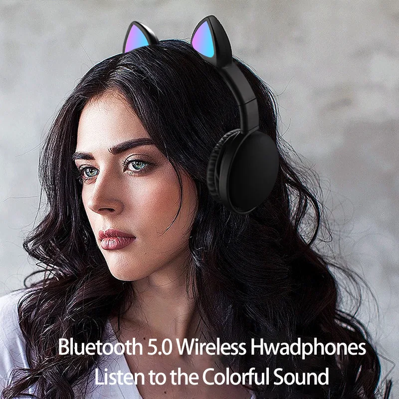 Bluetooth 5 0 Wireless Headphones with LED Light Portable Fold Headset 3 5mm Jack Music Stereo Headphone with Mic Kids Girl Gift